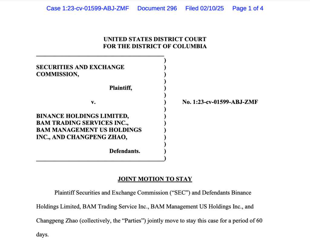 SEC and Binance Request 60-Day Pause in Legal Battle Over Crypto Rules